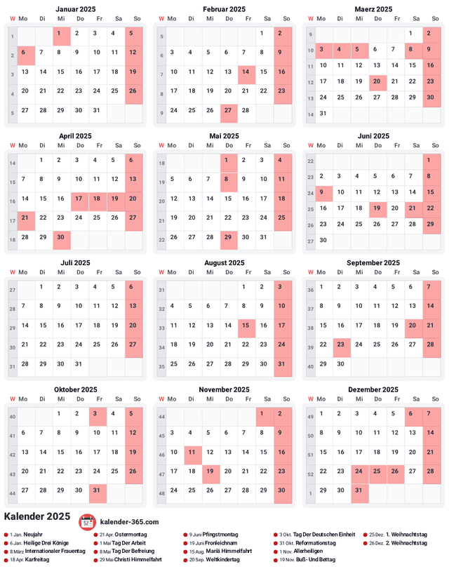 Kalender 2025 Hochformat