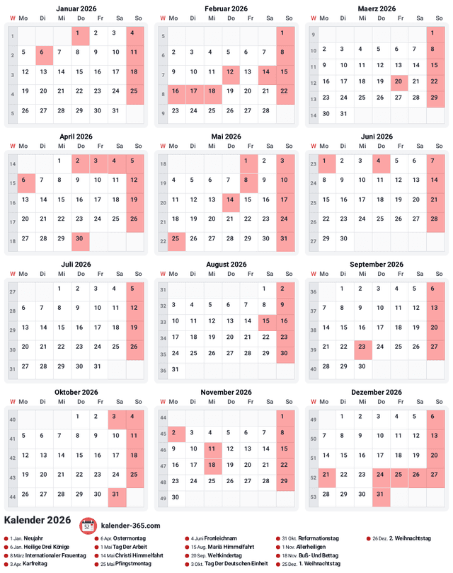 Kalender 2026 Hochformat