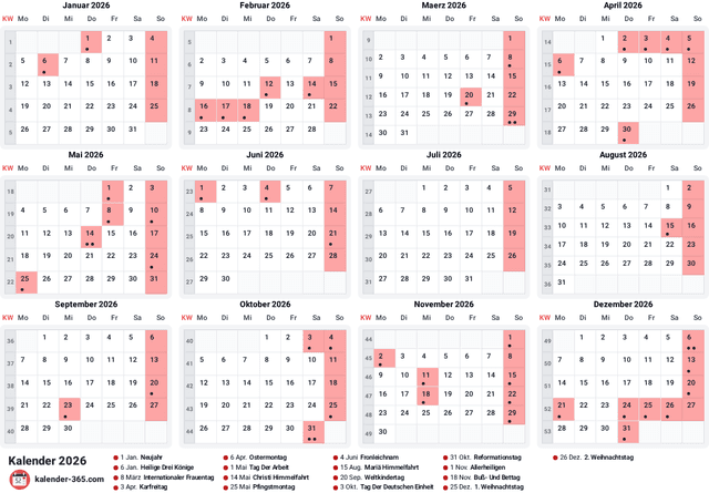 Kalender 2026 Querformat