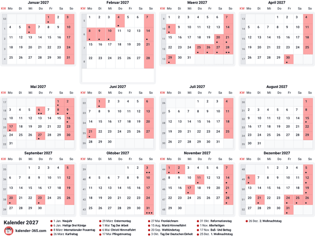 Kalender 2027 Querformat